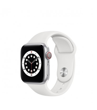 ساعت هوشمند اپل واچ سری 6 مدل  Silver Cellular Aluminum Case With White Sport Band 44mm
