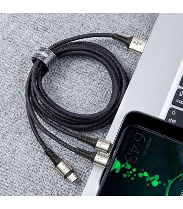 کابل سه سر باسئوس مدل Car Co-sharing Three-in-One CAMLT-FX01 طول 1 متر