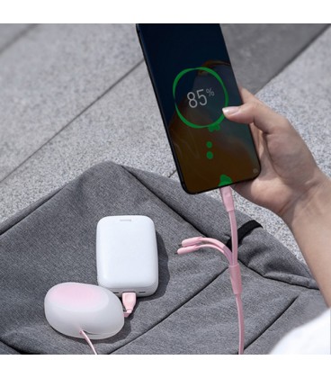 کابل سه سر باسئوس مدل Lets go Little Reunion CAMLT-TY24 طول 85 سانتی متر دارای سیم جمع کن