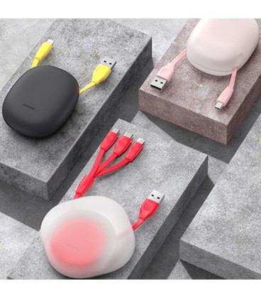 کابل سه سر باسئوس مدل Lets go Little Reunion CAMLT-TY24 طول 85 سانتی متر دارای سیم جمع کن