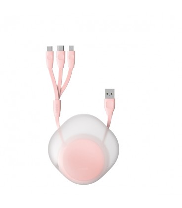 کابل سه سر باسئوس مدل Lets go Little Reunion CAMLT-TY24 طول 85 سانتی متر دارای سیم جمع کن