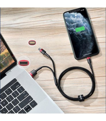 کابل Lightning به USB / Type-C باسئوس مدل Cafule 2in1 PD CATKLF-ELG1 طول 1.2 متر
