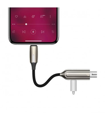 کابل تبدیل یک به دو لایتنینگ باسئوس مدل 2in1 iP Male to Dual iP Female Call55-0A