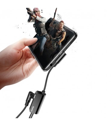 کابل تبدیل Type-C باسئوس اتصال همزمان هندزفری و شارژر مدل Audio Converter CATL45-01 طول 12 سانتی متر