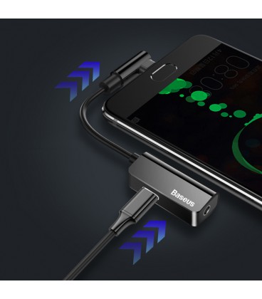 کابل تبدیل Type-C باسئوس اتصال همزمان هندزفری و شارژر مدل Audio Converter CATL45-01 طول 12 سانتی متر