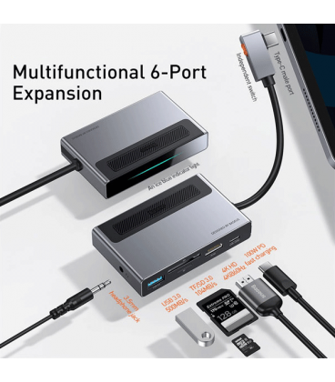 هاب 6 پورت باسئوس مدل Magic Multifunctional Type-C HUB With A Retractable Clip CAHUB-DA0G