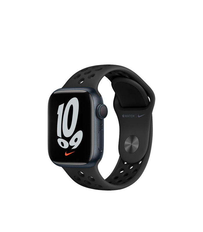 ساعت هوشمند اپل واچ نایک سری 7 مدل Midnight Aluminum Case with Nike Sport Band 41mm