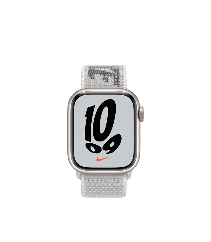 ساعت هوشمند اپل واچ نایک سری 7 مدل Starlight Aluminum Case with Nike Sport Loop Band 45mm