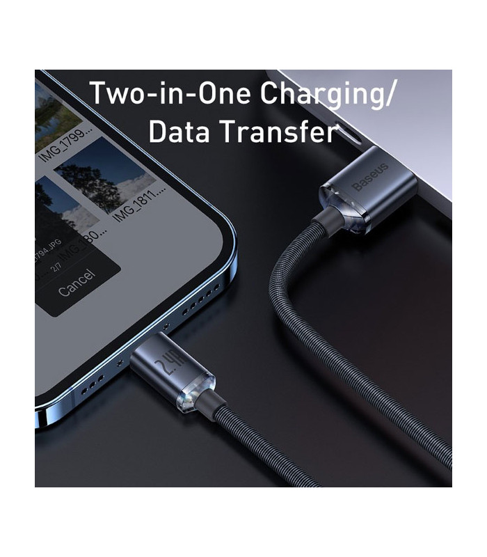 کابل Lightning باسئوس مدل Crystal Shine Fast Charging Data طول 1.2 متر