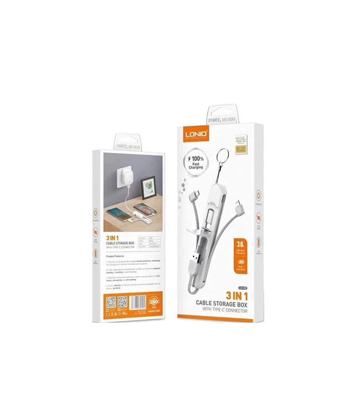 کابل سه سر الدینیو مدل LDNIO LC130 3 in 1 Storage Box طرح جاسوئیچی طول 45 سانتی متر