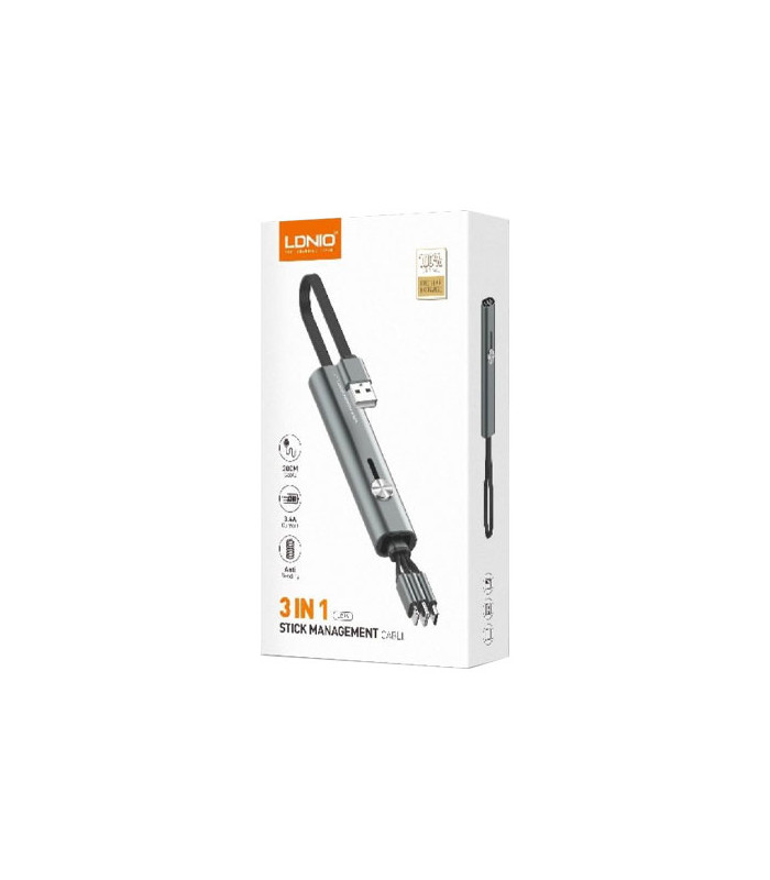 کابل سه سر الدینیو مدل LDNIO LC99  3 in 1 Stick Management طول 30 سانتی متر