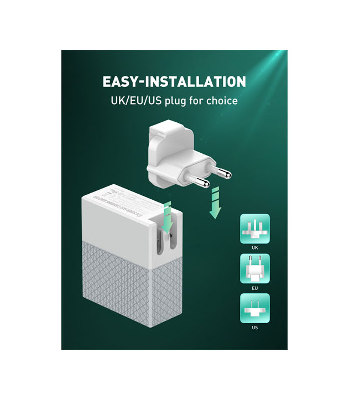 شارژر دیواری فست شارژ الدینیو مدل A2620C PD Mini Quick 65W همراه کابل