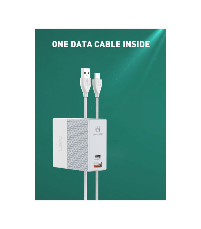 شارژر دیواری فست شارژ الدینیو مدل A2620C PD Mini Quick 65W همراه کابل