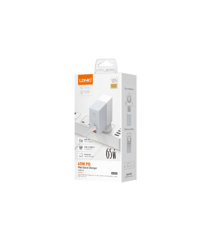 شارژر دیواری فست شارژ الدینیو مدل A2620C PD Mini Quick 65W همراه کابل