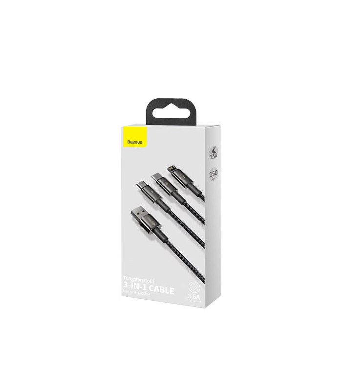 کابل سه سر باسئوس مدل Tungsten Gold USB to M+L+C CAMLTWJ-01 طول 1.5 متر