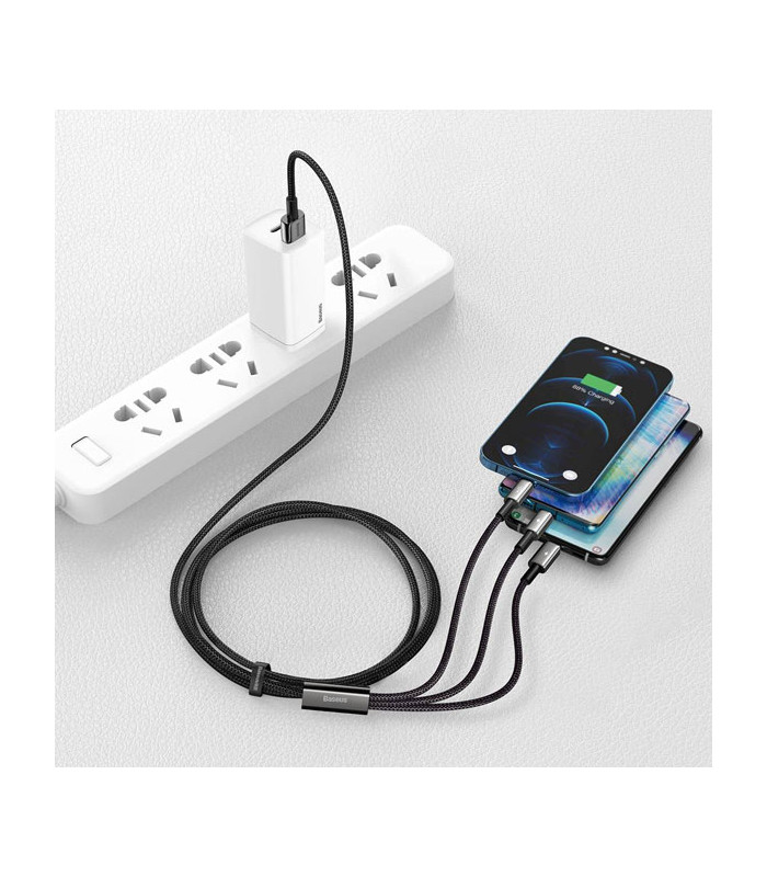 کابل سه سر باسئوس مدل Tungsten Gold USB to M+L+C CAMLTWJ-01 طول 1.5 متر
