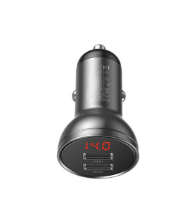 شارژر فندکی دو پورت باسئوس مدل Digital Display Car Charger توان 24 وات