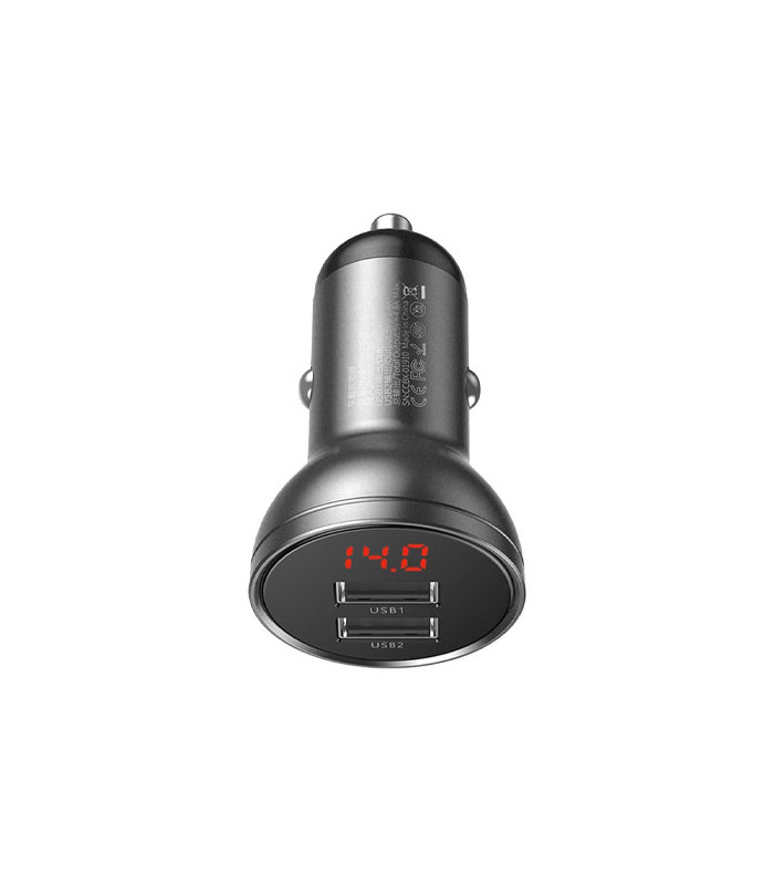 شارژر فندکی دو پورت باسئوس مدل Digital Display Car Charger توان 24 وات