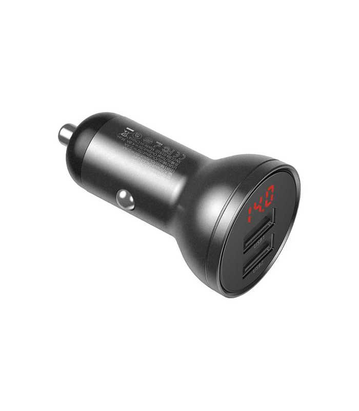 شارژر فندکی دو پورت باسئوس مدل Digital Display Car Charger توان 24 وات
