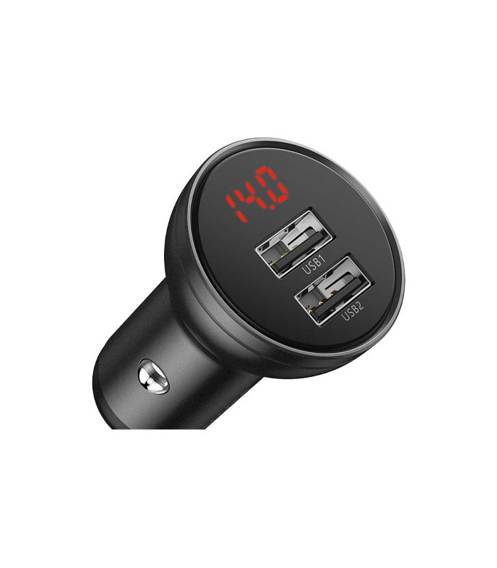 شارژر فندکی دو پورت باسئوس مدل Digital Display Car Charger توان 24 وات