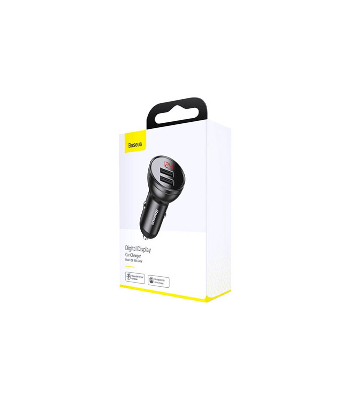 شارژر فندکی دو پورت باسئوس مدل Digital Display Car Charger توان 24 وات