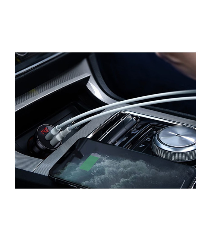 شارژر فندکی دو پورت باسئوس مدل Digital Display Car Charger توان 24 وات