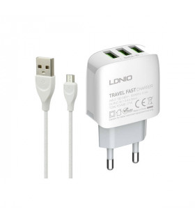 شارژر دیواری الدینیو مدل A3312 Fast Wall Charger Triple USB 17W همراه کابل