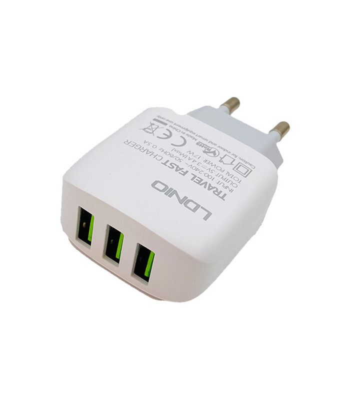 شارژر دیواری الدینیو مدل A3312 Fast Wall Charger Triple USB 17W همراه کابل