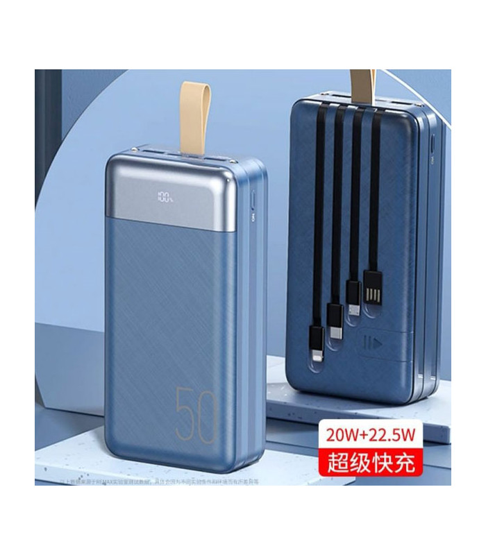 پاوربانک فست شارژ ریمکس مدل RPP-200 Hunergy Series با ظرفيت 50000 ميلی آمپر ساعت به همراه 4 کابل متصل