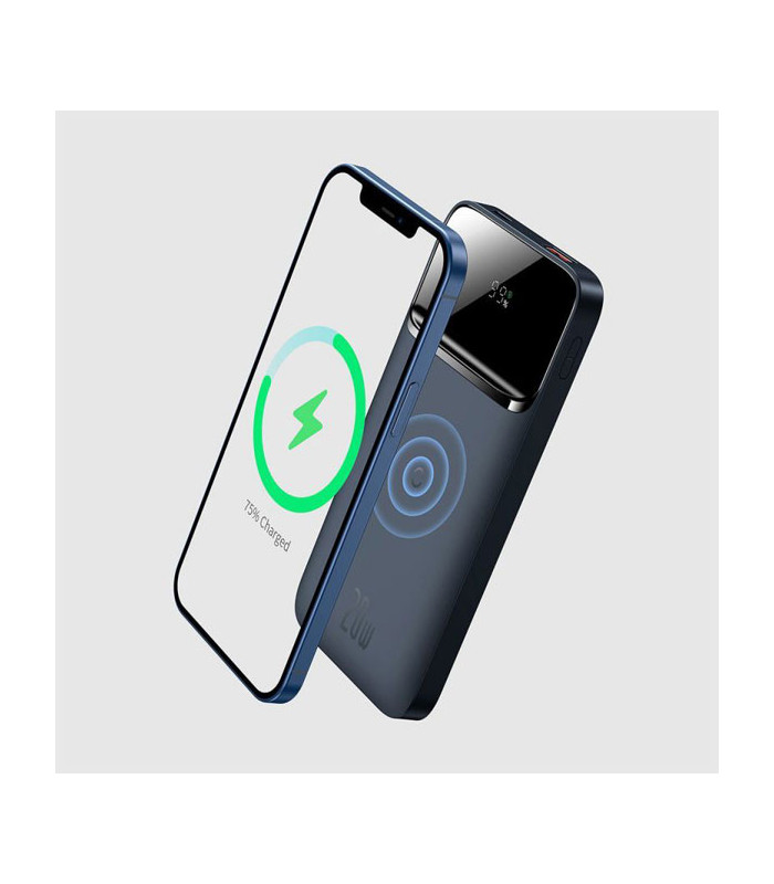 پاوربانک بی سیم فست شارژ مگنتی باسئوس مدل PPMT با ظرفيت 10000 ميلی آمپر ساعت