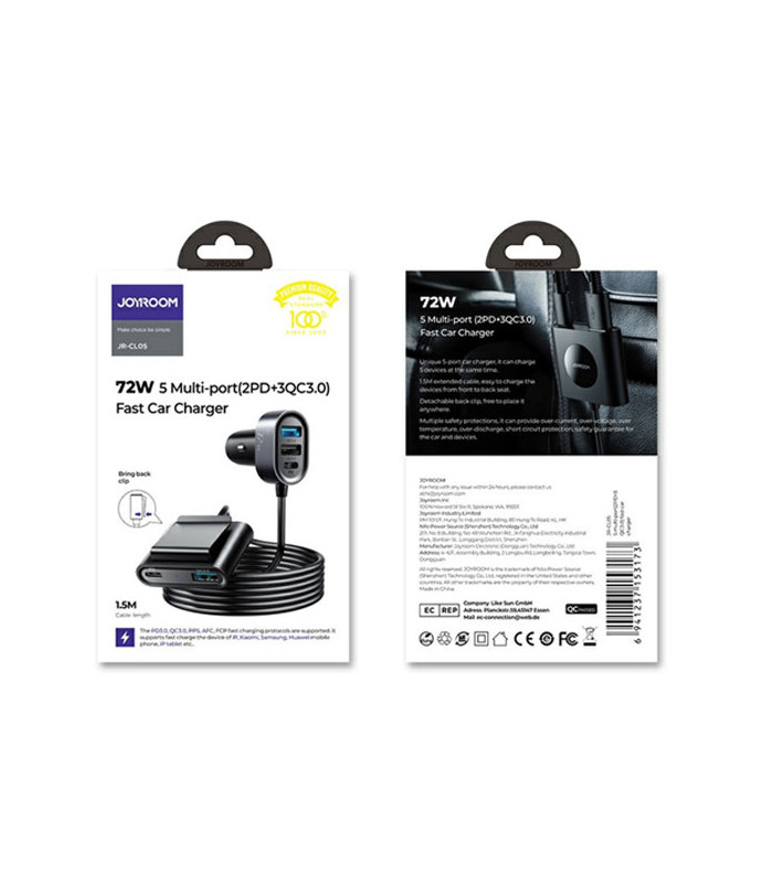 شارژر فندکی فست شارژ جویروم مدل JR-CL05 5 توان 72 وات