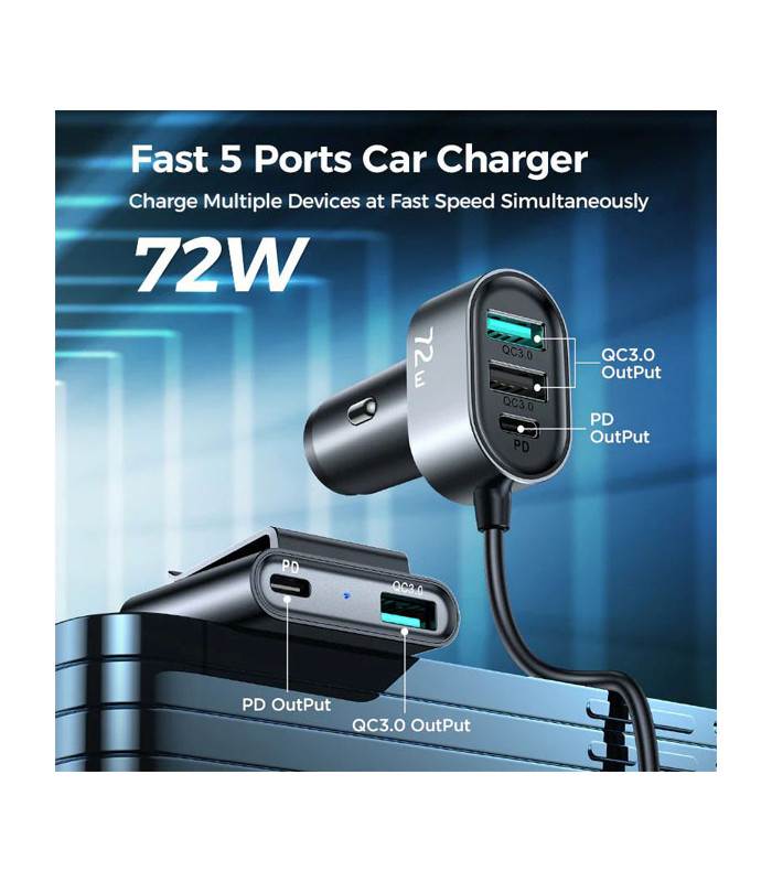 شارژر فندکی فست شارژ جویروم مدل JR-CL05 5 توان 72 وات