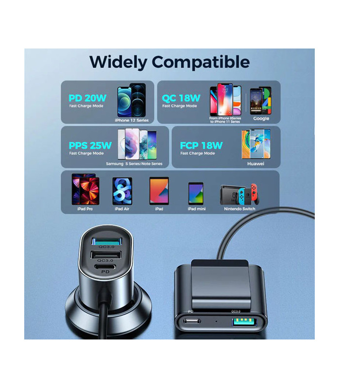 شارژر فندکی فست شارژ جویروم مدل JR-CL05 5 توان 72 وات