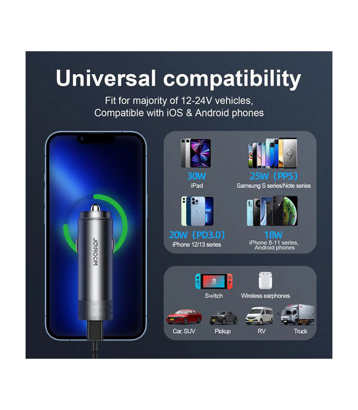 شارژر فندکی فست شارژ جویروم مدل JR-CL13 توان 50 وات