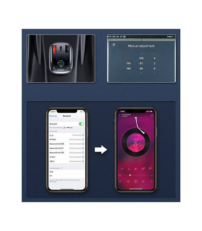 شارژر فندکی و پخش کننده بلوتوث باسئوس مدل T Typed CCTM-B01