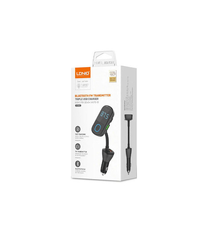 شارژر فندکی و پخش کننده بلوتوث الدینیو مدل C705Q Bluetooth FM Transmitter توان 43 وات