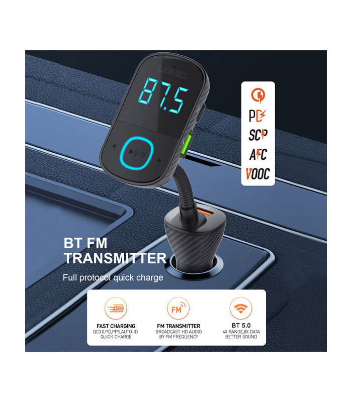 شارژر فندکی و پخش کننده بلوتوث الدینیو مدل C705Q Bluetooth FM Transmitter توان 43 وات