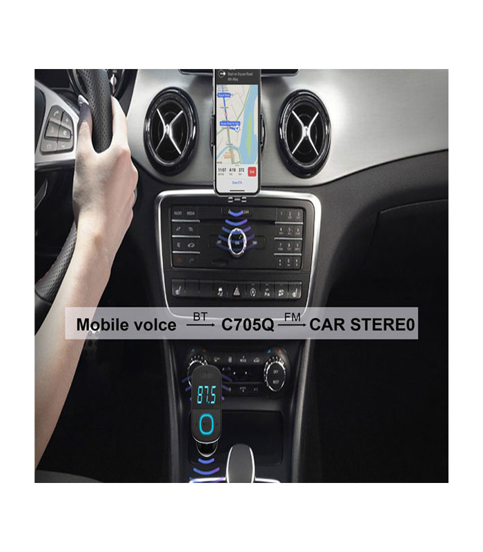 شارژر فندکی و پخش کننده بلوتوث الدینیو مدل C705Q Bluetooth FM Transmitter توان 43 وات