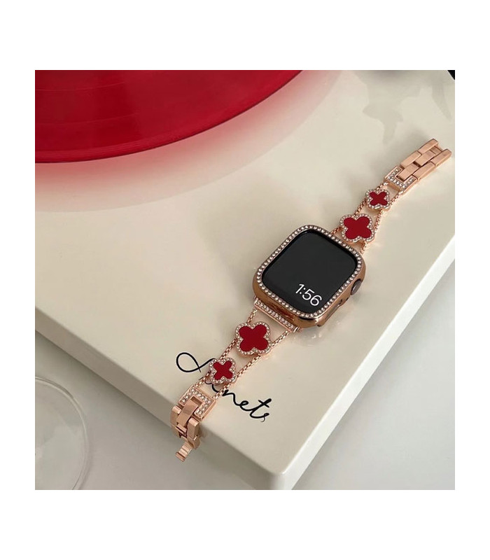 بند ساعت مناسب برای ساعت هوشمند اپل مدل Rose Gold Red Shining Clover