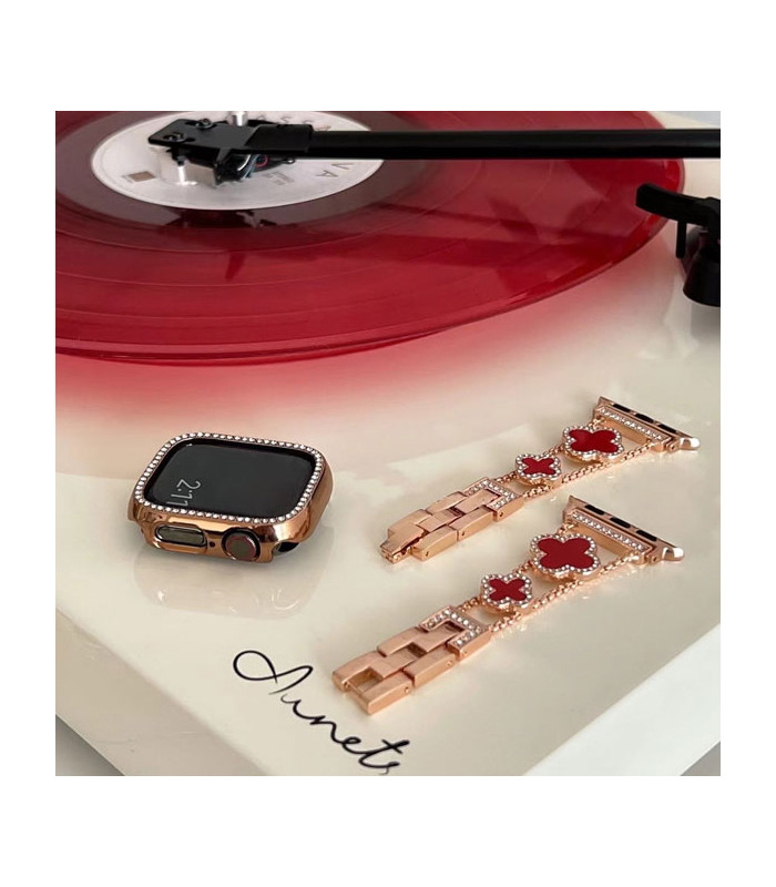 بند ساعت مناسب برای ساعت هوشمند اپل مدل Rose Gold Red Shining Clover