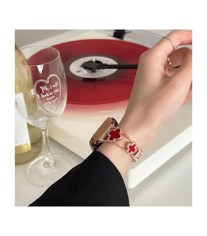 بند ساعت مناسب برای ساعت هوشمند اپل مدل Rose Gold Red Shining Clover
