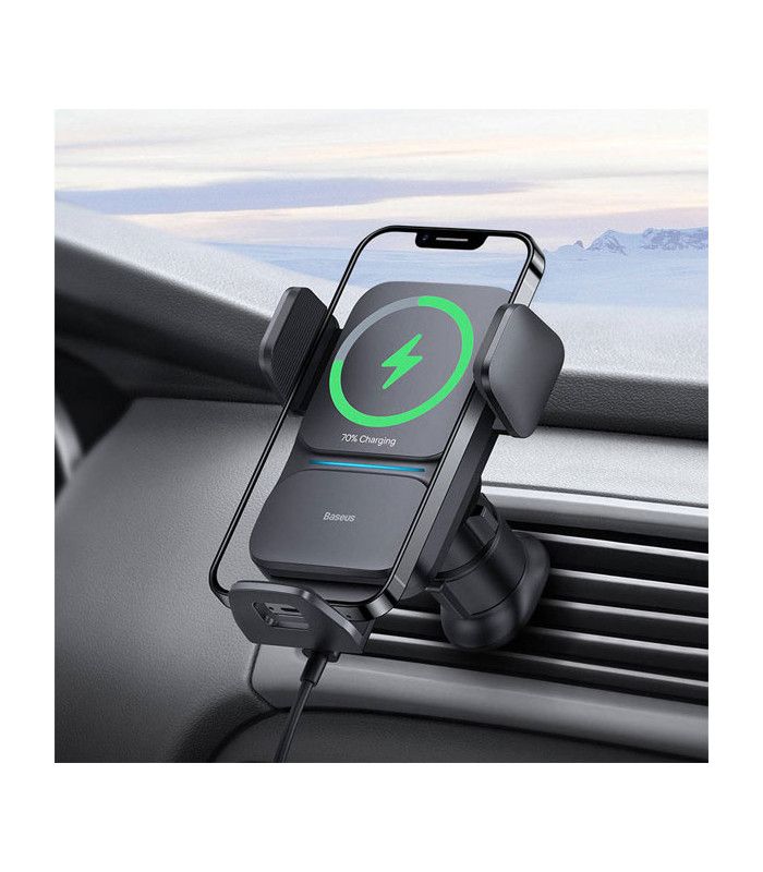 پایه نگهدارنده و شارژر وایرلس گوشی موبایل باسئوس مدل Wisdom Auto Alignment CGZX000001