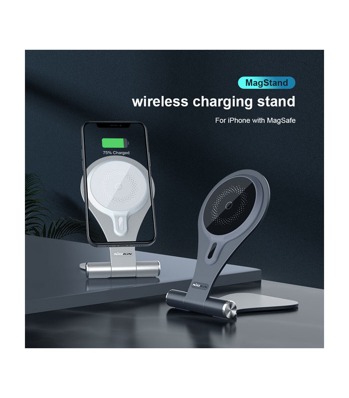 پایه نگهدارنده و شارژر وایرلس رومیزی گوشی موبایل نیلکین مدل NKT11 MagStand