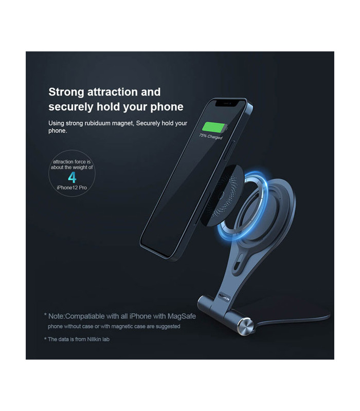 پایه نگهدارنده و شارژر وایرلس رومیزی گوشی موبایل نیلکین مدل NKT11 MagStand