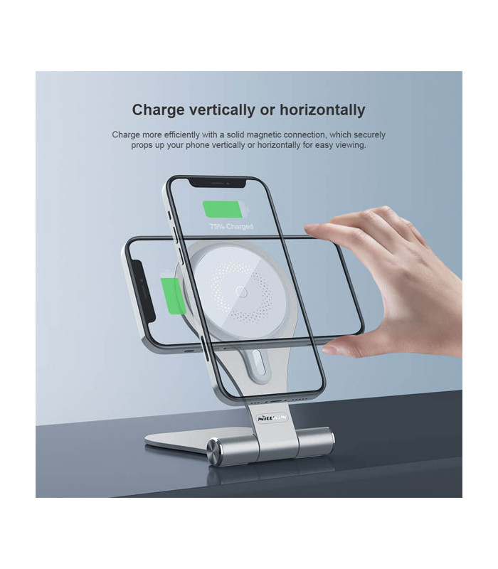 پایه نگهدارنده و شارژر وایرلس رومیزی گوشی موبایل نیلکین مدل NKT11 MagStand