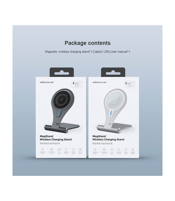 پایه نگهدارنده و شارژر وایرلس رومیزی گوشی موبایل نیلکین مدل NKT11 MagStand