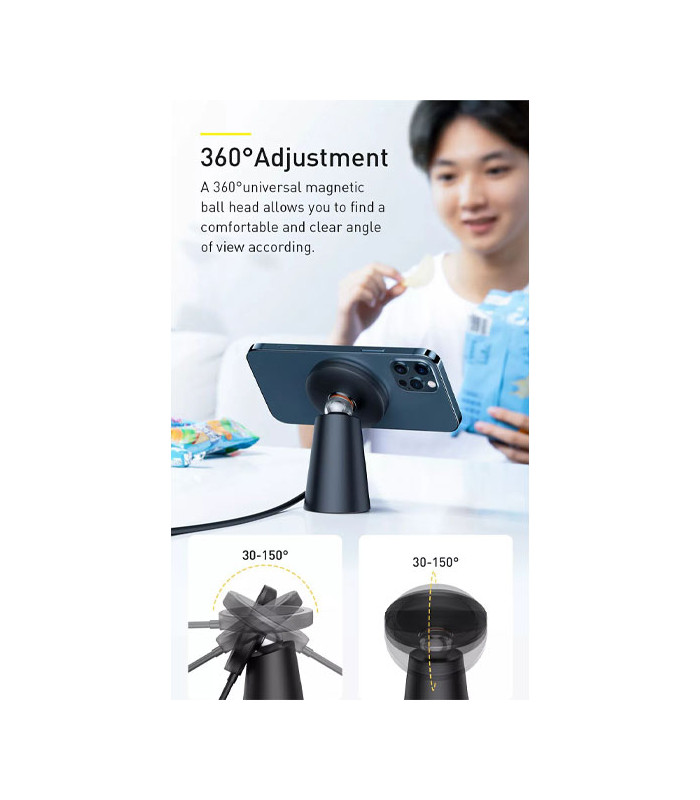 پایه نگهدارنده و شارژر وایرلس رومیزی گوشی موبایل باسئوس مدل Simple Magnetic CCJJ000001