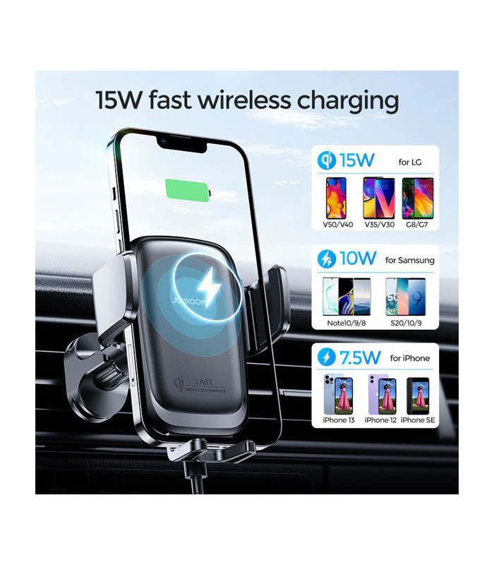 پایه نگهدارنده و شارژر وایرلس دریچه کولری گوشی موبایل جویروم مدل JR-ZS243