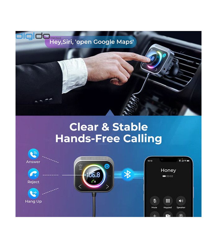 شارژر فندکی فست شارژ و پخش کننده بلوتوث جویروم مدل JR-CL18