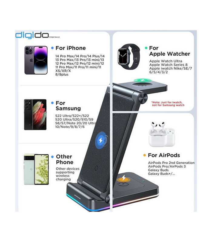 استند و شارژر وایرلس چندکاره جویروم مدل JR-WQN01